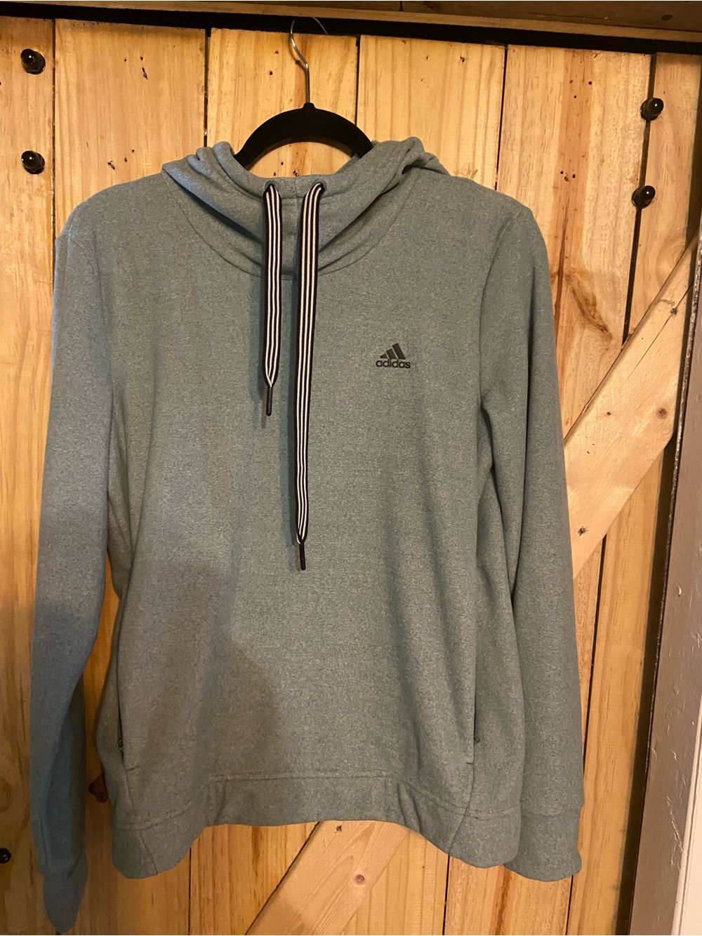 adidas Men's Teal Green Pullover Hoodie with Striped Drawcord